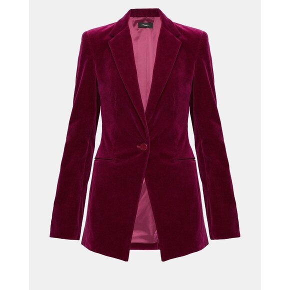NWT Theory Power Blazer in Electric Pink Stretch Velvet Jacket 2 $495 - Picture 1 of 8